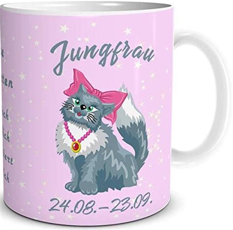 TRIOSK Tasse Katze Lustig Mit Spruch Sternzeichen Jungfrau Katzenmotiv