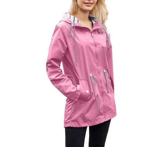 Womens Rain Jacket Waterproof Coat With Hood Womens Jackets Zip Up Coat Fashion Windbreaker