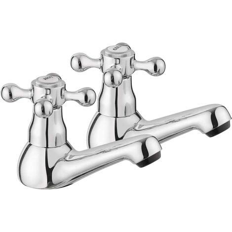 Traditional Victorian Pair Of Bathroom Sink Basin Taps Twin Cross Head Handles Hot And Cold