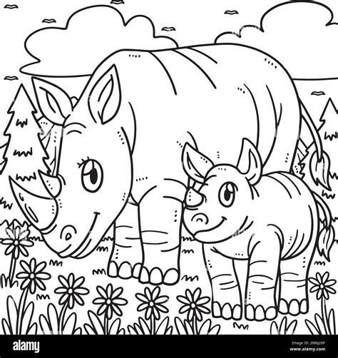 Mother Rhino and Baby Rhino Coloring Page for Kids Stock Vector Image ...