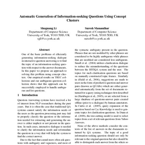 Automatic Generation Of Information Seeking Questions Using Concept