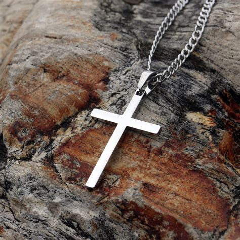 Silver Cross Necklace for Men Silver Cross Pendant Necklace | Etsy