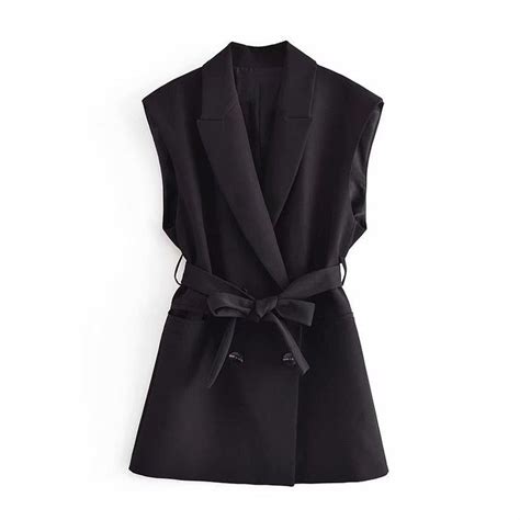 2021 Elegant Women Sleeveless Blazer With Belt Fashion Office Lady Coat Chic Woman Jacket Vest