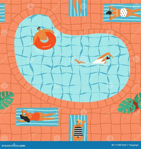 M Dchen Im Bikini Ein Sonnenbad Nehmend Und In Der Poolillustration Im Vektor Schwimmend Vektor