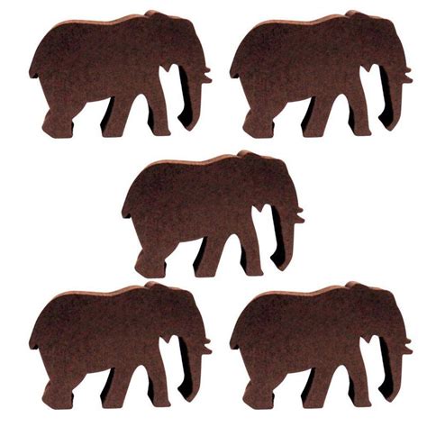 5 Meeples Animais Elefante de madeira 39x26x9mm Marrom Acessório de