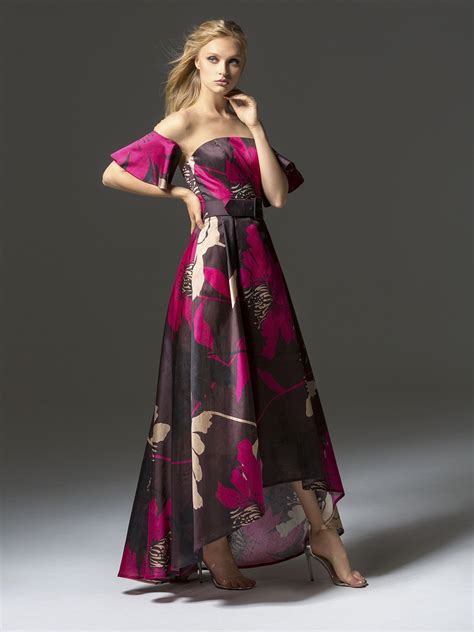 Papilio High Low Cocktail Dress With Illusion Neckline And Bell Sleeves