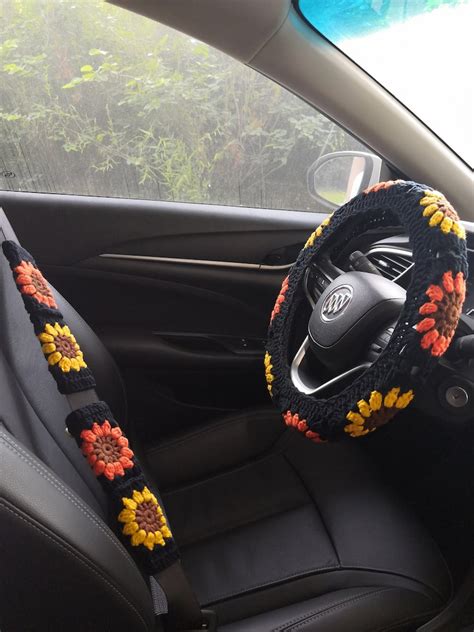 Crochet Sunflower Steering Wheel Cover Steering Wheel Etsy