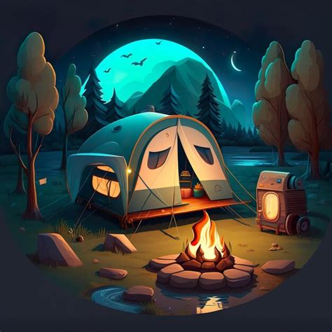 Nightfall Camping Adventure Avec Bonefire Un Dessin Anim Vectoriel K