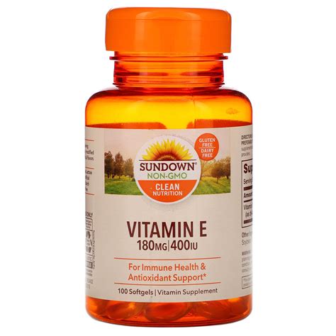 Sundown Naturals, Vitamin E, 180 mg (400 IU), 100 Softgels - iHerb