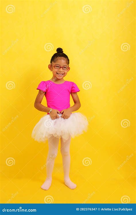 Year Old Brunette Latina Girl In A Leotard And Tutu Takes Her Ballet Class To Improve Her