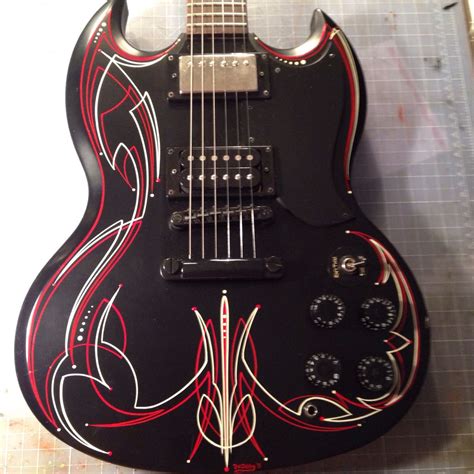 Custom Sg Guitar With Red N Ivory Pinstriping Pinstripe Art