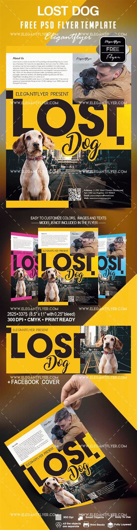 Yellow Simple Lost Dog Free Flyer Template PSD | by Elegantflyer