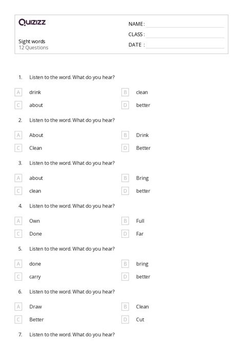 50+ Sight Words worksheets for 4th Grade on Quizizz | Free & Printable