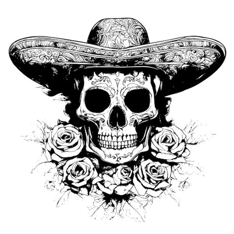 Premium Vector Day Of The Dead Human Skull In Flowers Sketch Hand