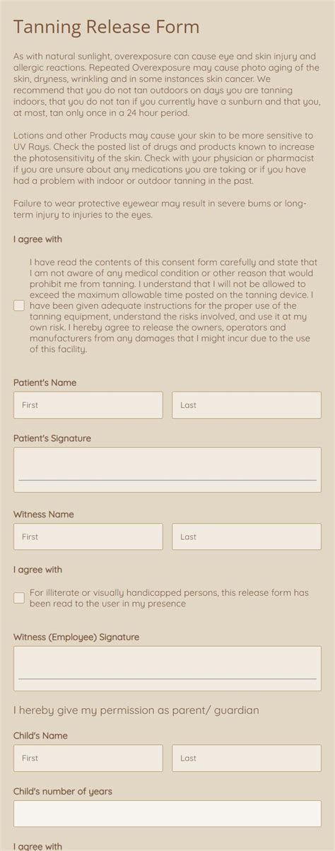Tanning Release Form Template Formbuilder