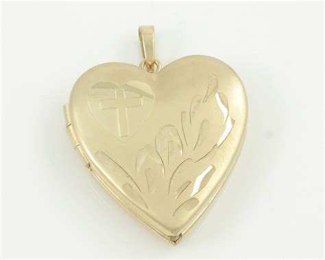 Vintage 14k Gold Filled Heart Cross Locket Pendant Tru Kay Faith Heart