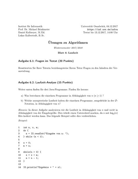Informatik A Bungsblatt Zu Testat Nr Institut F R Informatik