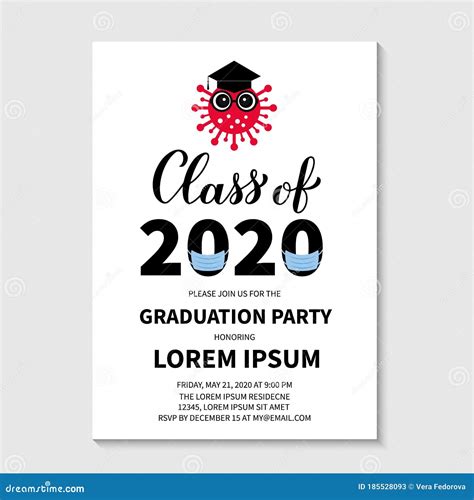 Class Of 2020 Graduation Party Invitation Card With Cute Cartoon