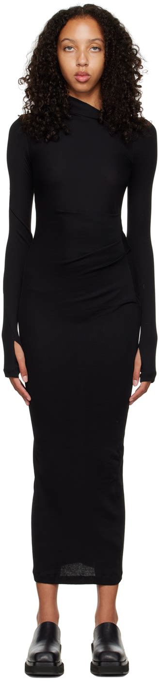 Helmut Lang Black Asymmetric Midi Dress Helmut Lang