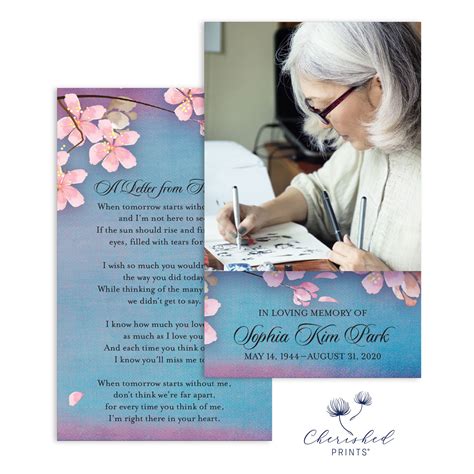 Cherry Blossoms Prayer Cards Funeral Cards Memorial Cards • Cherished Prints