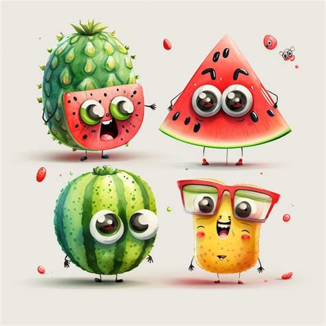 Personajes De Frutas De Dibujos Animados Con Ojos Divertidos Y Anteojos