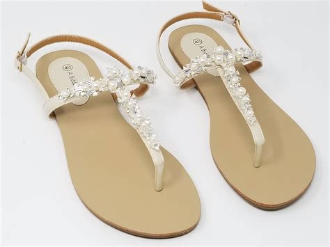 Ivory Wedding Sandals Ivory Bridal Sandals With Crystals and Pearls