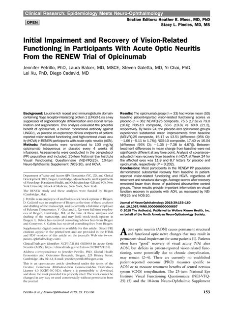 PDF Initial Impairment And Recovery Of Vision Related Functioning In