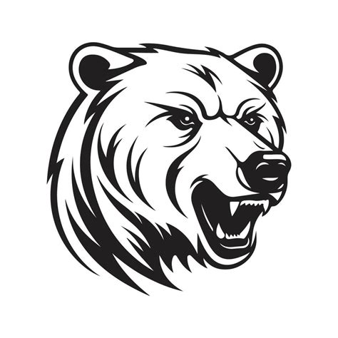 cool bear, vintage logo line art concept black and white color, hand ...