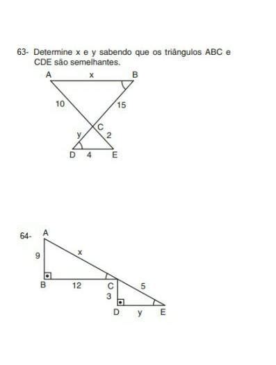 64 Determine X E Y Sabendo Que Os Triângulos Abc Ecde São Semelhanteshelpp Br