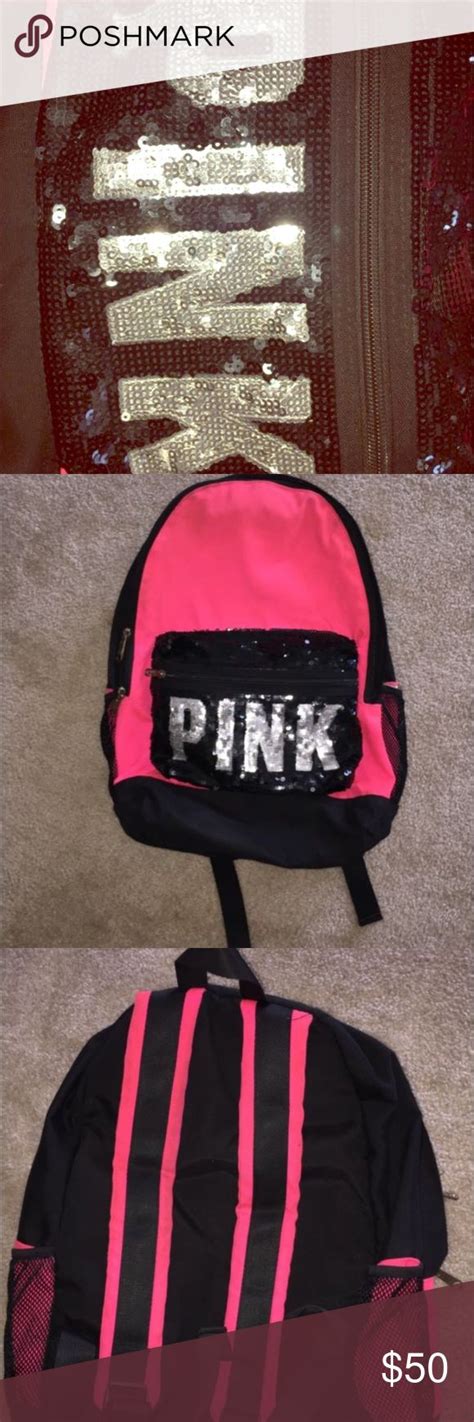 Victorias Secret Pink Silver Blk Sequin Backpack Victorias Secret Pink Sequin Backpack