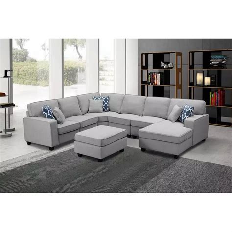 Brooke Linen Pc Modular L Shape Sectional Sofa Chaise And Ottoman