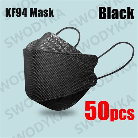 50pcs Kf94 Face Mask 4 Layer Non Woven Protection Filter 3d Anti Black