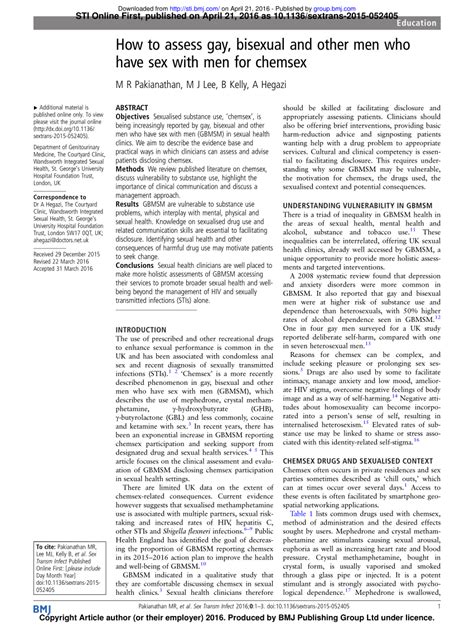 Pdf How To Assess Gay Bisexual And Other Men Who Have Sex With Men For Chemsex