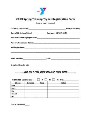 Fillable Online Spring Training Tryout Registration Form