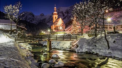 bridge, Germany, Berchtesgaden, Night, Snow Wallpapers HD / Desktop and Mobile Backgrounds