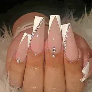 Amazon Yosomk French Tip Press On Nails Long With Designs Pink And