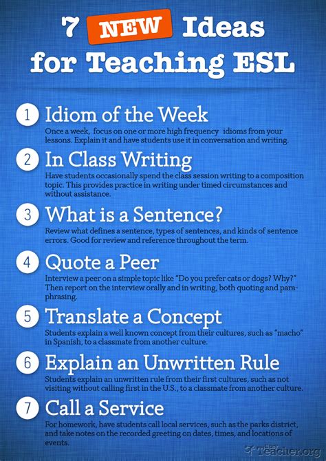 7 New Ideas For Teaching Esl Poster Teaching Esl Students Esl