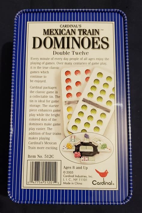 Cardinals Mexican Train Double Twelve Color Dot 91 Jumbo Dominoes Tin