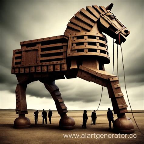 Ancient Trojan Horse Statue at Sunset | AI Art Generator