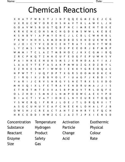 Chemical Reactions Word Search Wordmint