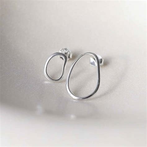 Sterling Silver Asymmetric Oval Stud Earrings Affordable Martha Jackson