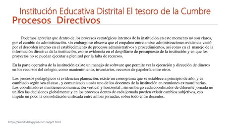 Instituci N Educativa Distrital El Tesoro De La Cumbre Presentaci N