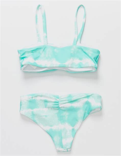 Full Tilt Tie Dye Bandeau Girls Bikini Set Turquoise Tillys