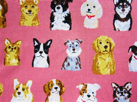 Animal Print Fabric Dog Portraits On Pink Cotton Linen Etsy