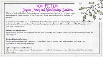 Fiction And Nonfiction Before During After Reading Comprehension Cards