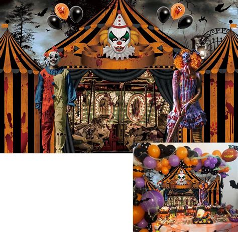 7x5FT Halloween Backdrop Horror Circus Tent Carousel Backdrop Halloween