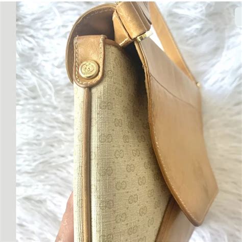 Vintage Gucci Tan Leather Canvas Crossbody Purse Gem