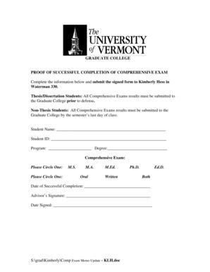 Fillable Online Uvm Comprehensive Exam Form Uvm Fax Email Print