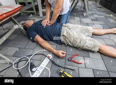 Symbolic picture, first aid, scene posted, resuscitation with a cardiac ...