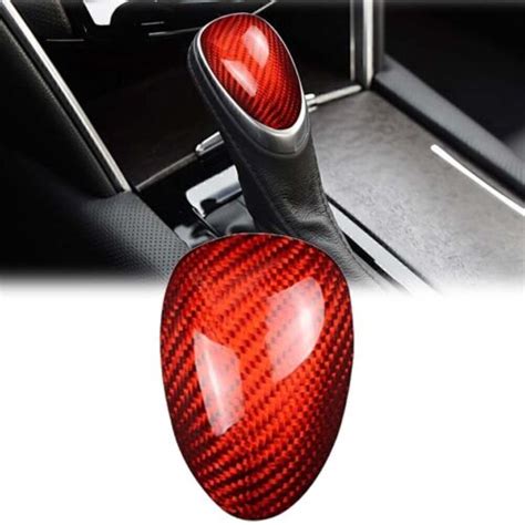 Carbon Fiber Red Gear Shift Knob Head Cover Trim For Cadillac ATS 2013